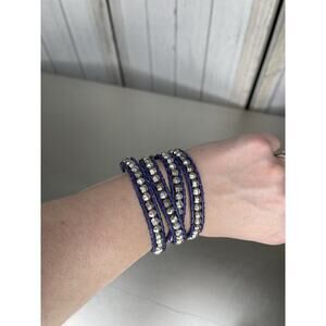 Purple Leather and Hematite Faceted Beads Wrap Bracelet Adjustable